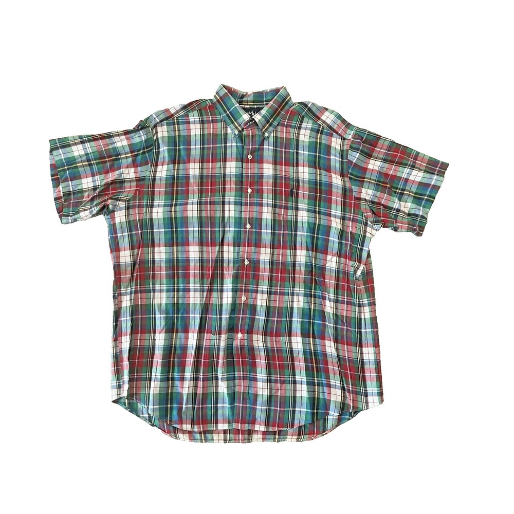 Ralph Lauren Mens Blake Shirt  100% Cotton Multicolor Plaid w/ Blue Pony Logo XL